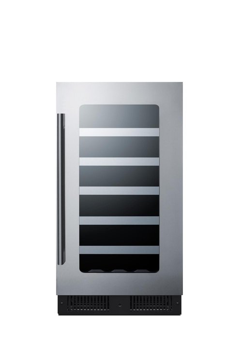 Summit 18” Wine Cellar, Built in Wine Refrigerator, 29 Bottle Capacity, Single Zone Wine Cellar, Stainless Steel & Glass- CL18WC