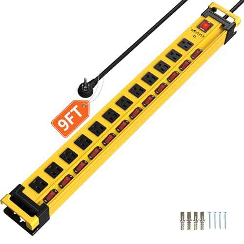 Plug'n 12 Outlet 13 Individual Switches,3300J Surge Protector Power Strip,9FT/14AWG/15AMP/1875W Power Cord,Heavy Duty Metal Power Strip with Cord Manager for Workshop,Garage,Shop