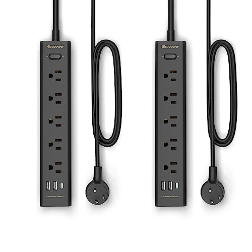 2 Pack Power Strip Surge Protector with 5 Outlets & USB-C, 1250W, 5ft Extension Cord, Wall Mount - IECOPOWER