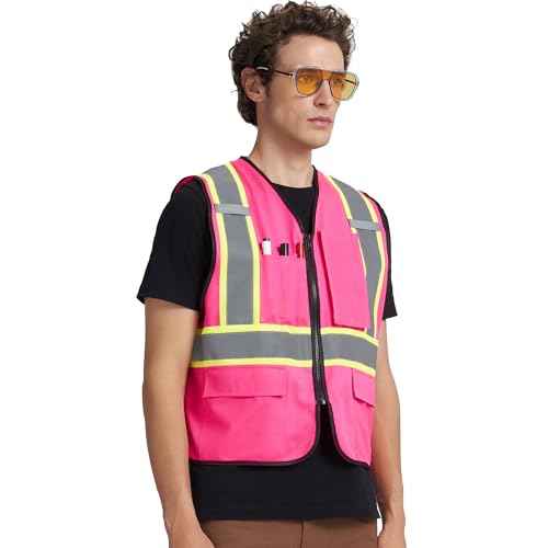 A-KSAFETY High Visibility Safety Vest for Men Women with Pockets and Zipper