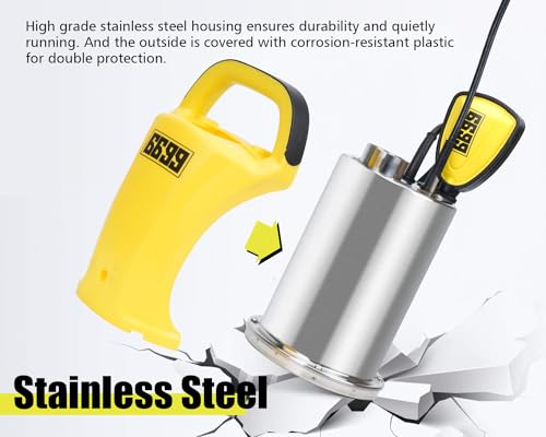 0.5HP Submersible Water Pump 2500GPH Stainless Steel Drain Pump with Adjustable Float Switch