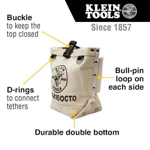 Klein Tools 5416OCTO Tool Bag, Bull-Pin and Bolt Pouch, No. 4 Canvas with Tunnel Connection, 5 x 5 x 9-Inch