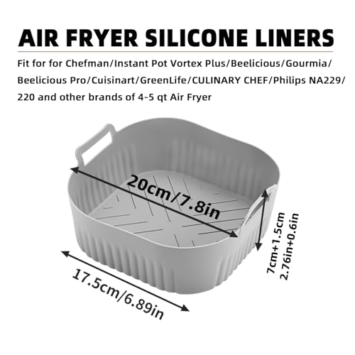 Lyholkeer 2Pcs Silicone Air Fryer Liners 7.8in For 4-4.5QT Grey+Black (With Dual Handles)