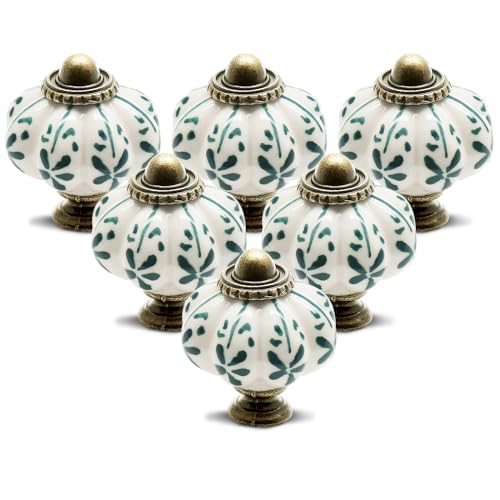 12pcs Ivory Pumpkin Cabinet Knobs with Leaf Pattern, Vintage Ceramic Drawer Pulls