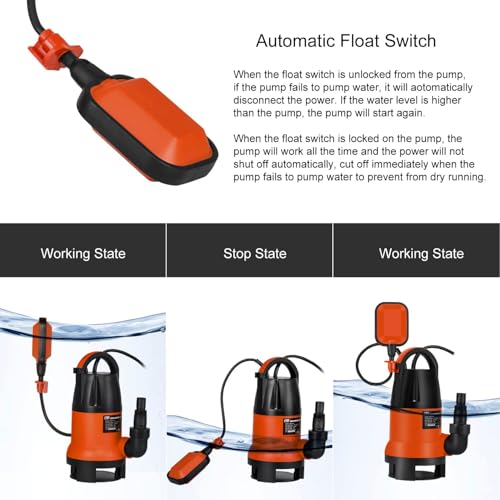 Prostormer Orange 1HP Submersible Sump Pump with Automatic Float Switch 3700 GPH
