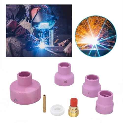 Zerone TIG Welding Torch Accessories Kit, 7Pcs for WP 9 20 25, Ceramic Nozzle +Electrode Holder+PTFE Front Cover(2.4mm) +Connector, Corded Electric, Modern Style