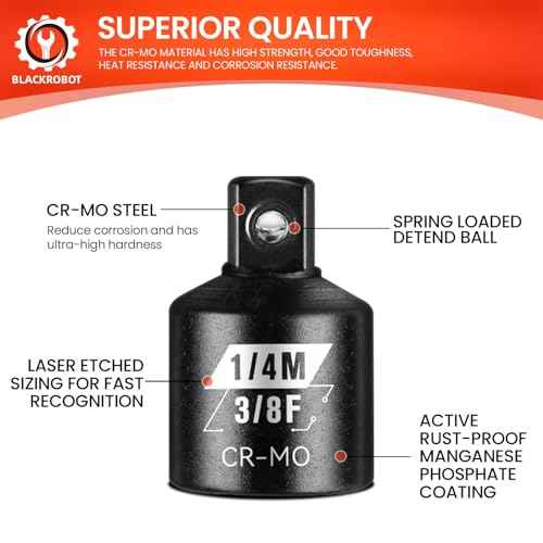 BLACKROBOT 2PCS Socket Adapter and Reducer Set, 3/8" to 1/4" & 1/4" to 3/8" Impact Socket Set, SAE Drive Cr-Mo Steel Exceeds ANSI Standards, Square Drive for Impact Driver Wrench