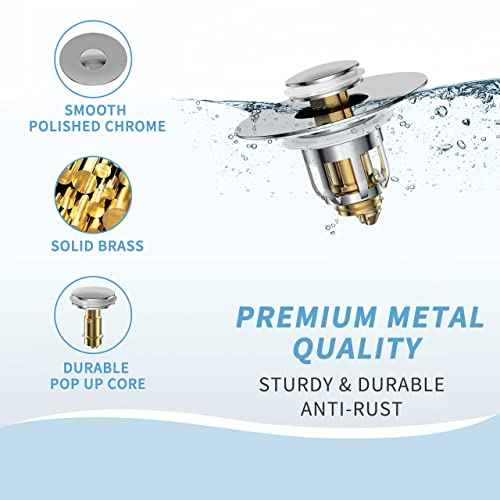 Universal 2 in 1 Bathroom Sink Stopper, Pop Up Bathroom Sink Drain Strainer with Anti-Clogging Filter Basket, Bathroom Drain Stopper Sink Plug for 1.06"-1.65" Basin Drain Holes
