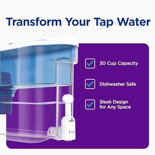 PUR Faster Filter 30-Cup Countertop Water Dispenser for Fridge White/Blue - Includes Genuine Filter