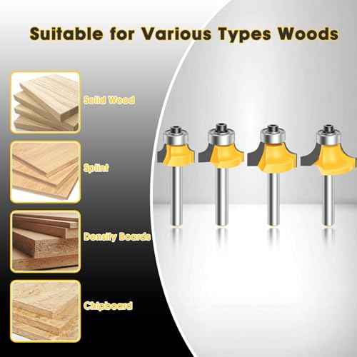 4PCS Router Bit Set Feanron Router Bits 1/4 inch Shank, Roundover Router Bit Cutting Diameter in 1/8", 1/4", 3/16", 5/16", CNC Router Bits Edging Cutter for Woodworking Forming Molding Profiling