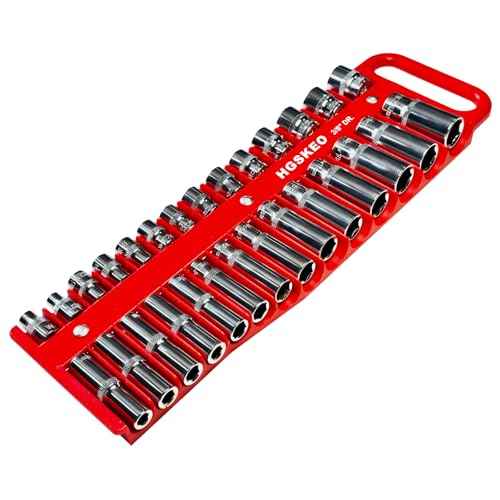 Magnetic Socket Holder Set with Handle, Portable Socket Organizer, Heavy Duty Socket Racks 3/8" Drive Holders Hold 28 standard Sockets for Tool Box (Red, 3/8" Drive)