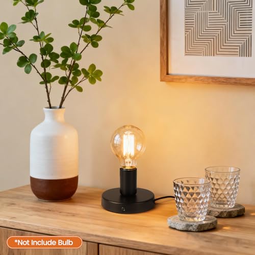 Vohyzufa 1 Pack Industrial Black Table Lamp Base with Switch - E26/E27 Plug