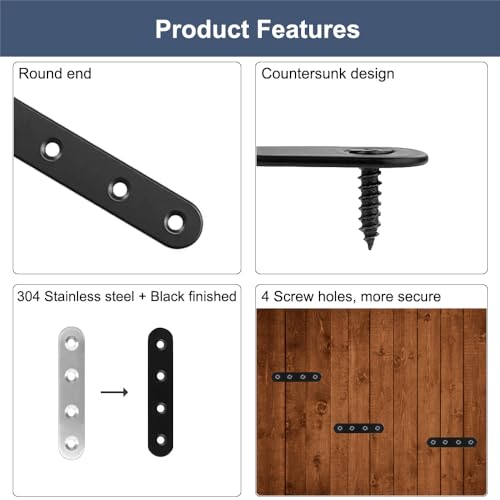 24 Pack Black Stainless Steel Flat Brace Mending Plates - Heavy Duty Furniture Repair Brackets with Screws
