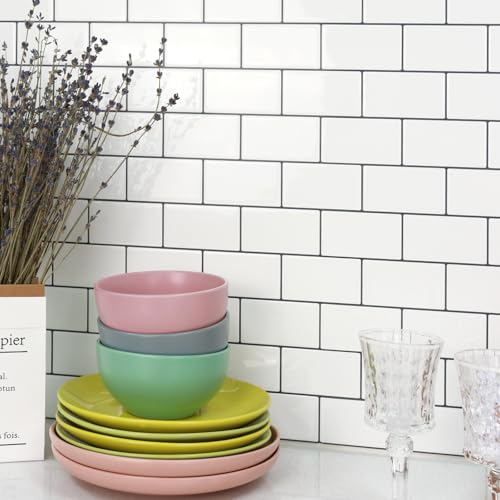 STICKGOO Peel and Stick Subway Tile Backsplash 12x12 Inches, Thicker Design, 10 Sheets, Warm White with Grey Grout, Self-Adhesive Wall Tiles