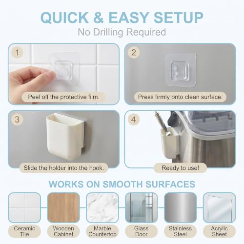 Self-Adhesive Ice Scoop Holder with Drain Holes for Ice Makers & Freezers