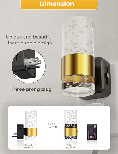 L LOHAS LED Night Light with Gold Ring, Dimmable Wall Plug-In, 3000K, 2 Pack