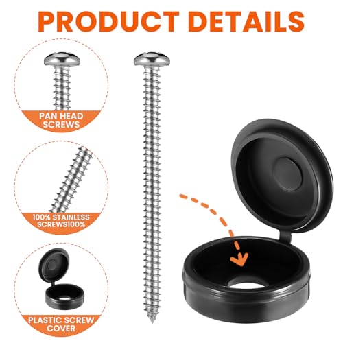 Black 3 Inch Stainless Steel Shutter Fasteners with Caps - 24 Pack