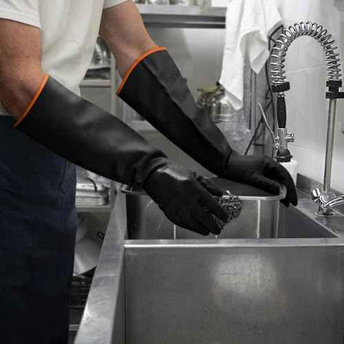 18" XL Size Latex Chemical Resistant Gloves, Reusable Heavy Duty Long Rubber Glove Dishwashing Gloves, Industrial Safety Glove for Men, Forearm Protection Waterproof Resist Strong Acid, Alkali, Oil