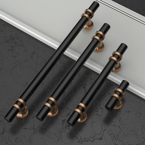 Asidrama 10 Pack Champagne Bronze & Matte Black Cabinet Knobs - Kitchen & Dresser Hardware