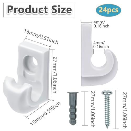 Whumsdog Closet Clips 24 Pack - White Wire Shelf Wall Mounting Clips with Screws & Expansion Tubes for Closet Organization