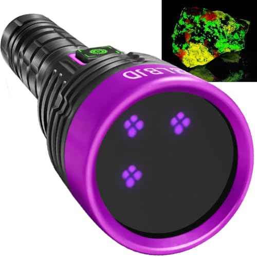 Blacklight UV Flashlight, Tri-Core 365nm Woods lamp, High Power Rechargeable Black Light with Filter - Detector for Pet Urine & Leak, Searching Rocks/Scorpion, Resin Curing, Yooperlite