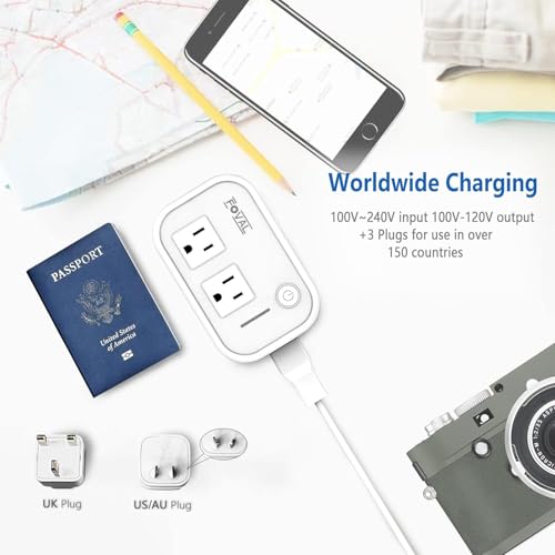 Power Step Down Converter 220V to 110V with USB Ports for International Travel