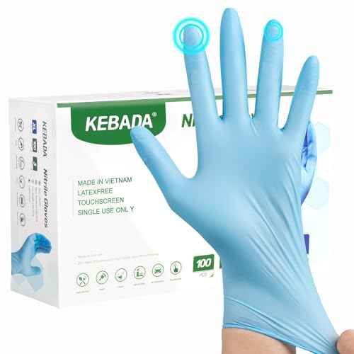 Kebada Nitrile Gloves D1, Nitrile Disposable Gloves for Cleaning, Food Prep, Industrial Grade, Non-Sterile, Food Safe, Powder & Latex Free, Touchscreen, Blue, 100 Count, Medium (Made in Vietnam)