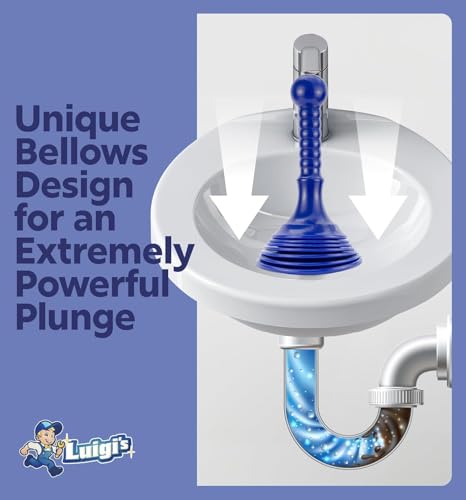 Luigi's Blue Small Sink & Bathtub Plunger - Powerful Drain Clog Remover