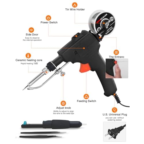 Soldering Iron Kit, NEWACALOX Soldering Gun Automatic Hand-held Solder gun Iron Kit Welding Tool, Desoldering Pump, Tweezers for Circuit Board, Home DIY, Electronic Repair