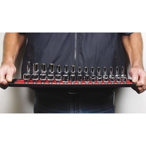 Ernst Socket Boss 19-Inch 3/8-Inch-Drive Red Socket Organizer Rail (2-Rail) - Twist-Lock Tray