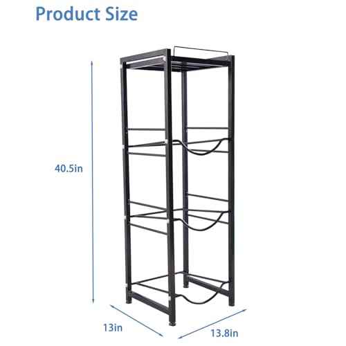 5 Gallon Water Jug Holder, Water Bottle Holder with Top Shelves, 4-Tier Water Jug Rack Water Jug Stand Heavy Duty Water Bottle Storage Rack Dispenser Stand Organizer for Kitchen,Office, Black