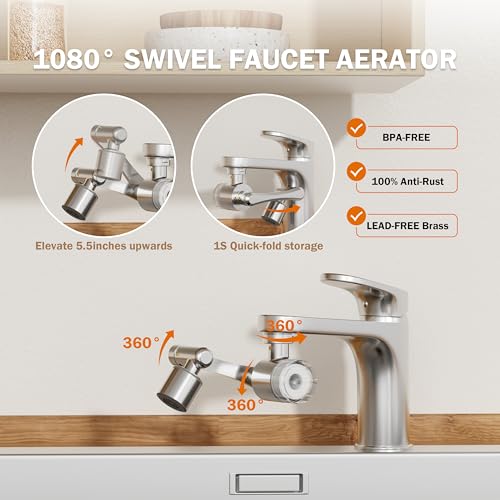Frizzlife FF1080 1080° Rotating Faucet Water Filter with 9pcs Filter & 2 Modes Spray