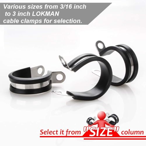 LOKMAN 1/2 Inch Stainless Steel Cable Clamp with Rubber Cushion, Marine Grade, Pack of 20