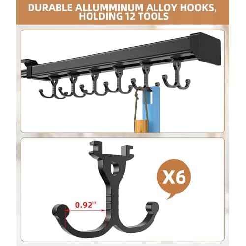 Pull Out Broom Holder With Adjustable Double Row Sliding Hook, Multifunctional Slide Broom And Mop Storage/Organizer Garage Organization Hooks, for Closet Laundry Garage - 36cm/14.17in