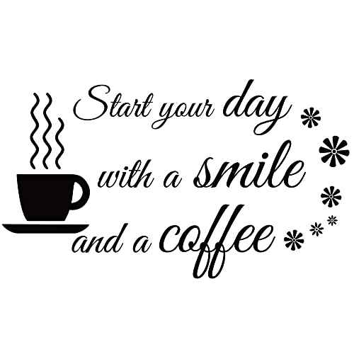 Start Your Day with a Smile and a Coffee Home Art Wall Decal Stickers Removable D?cor for Kitchen Coffee Bar School Office
