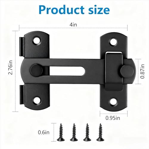GuoluvSoo Black 4-Inch Sliding Barn Door Lock - 2 Pack, Heavy Duty Stainless Steel