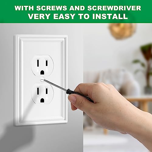 Ranweydi 1 Gang Duplex Electrical Outlet Wall Plate - White, Modern Decor, Pack of 4