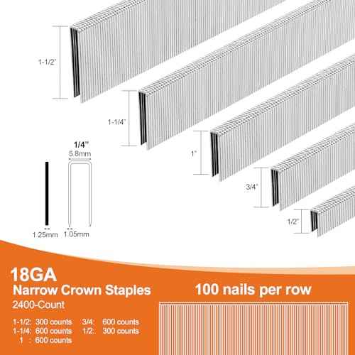 4200-Count 18 Gauge 1/4" Narrow Crown Staples (1-1/2" 1-1/4" 1" 3/4" 1/2") & 18GA Brad Nails (2" 1" 5/8"), Heavy Duty Galvanized Upholstery Staple for Pneumatic/Electric Stapler Gun/Brad Nailer