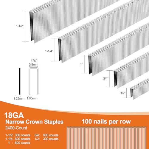 Pinoze Heavy Duty Galvanized Upholstery Staples & Brad Nails Kit - Multiple Sizes for Nail Guns