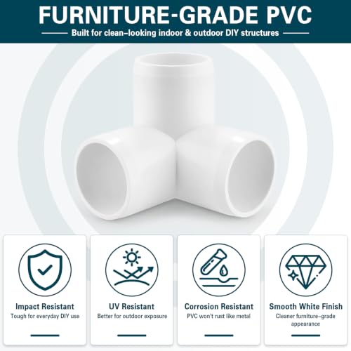 TianTianUp 3-Way PVC Fittings 1 Inch Furniture Grade Pipe Elbow Connector