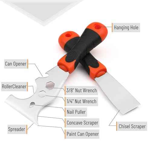 Bates- Paint Scraper Set, 2 Pack, 12 in 1 Painters Tool with 1.5" Stainless Steel Putty Knife, Rubber Handle, Paint Scrapers for Wood, Painters Knife, Paint Scraper for Painting, Metal Scraper
