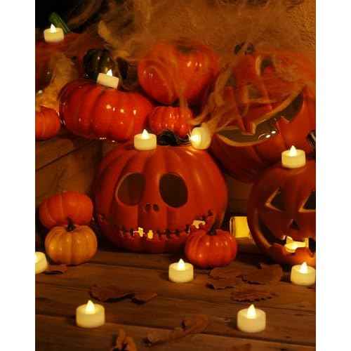 Homemory 24-Pack Flameless LED Tea Lights Candles Battery Operated, 200+Hour Fake Electric Candles TeaLights for Votive, Halloween, Ofrenda, Diya, Wedding Centerpiece Table Decor, Funeral, Christmas