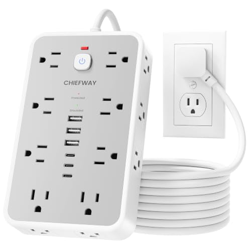 Chiefway 6 FT White Surge Protector Power Strip with 16 Outlets & 6 USB Ports