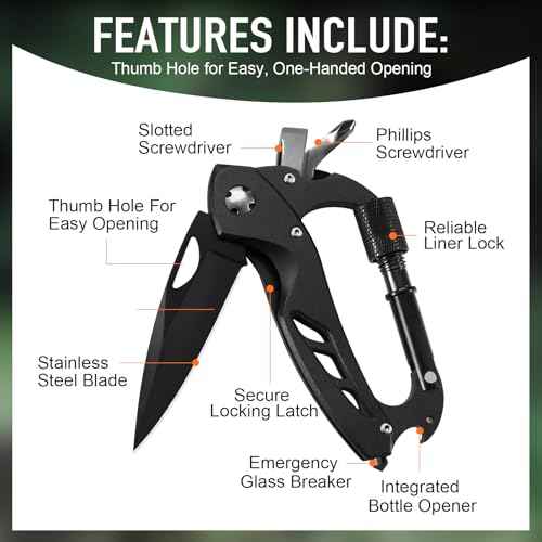 Stocking Stuffers for Men Adults, 6 In 1 Multitool Carabiner with Pocket Knife, Christmas Gifts for Mens Him, Cool Gadgets for Men, Folding Knives, Bottle Opener, Window Breaker And Screwdriver