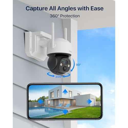 ZOSI C291 4MP Wireless Battery Security Outdoor Camera with Solar Panel, 2.5K 360 View Pan/Tilt Camera, Auto Track, PIR Human Detect, Color Night Vision, 2-Way Talk, Light Siren Alarm,32GB Memory Card
