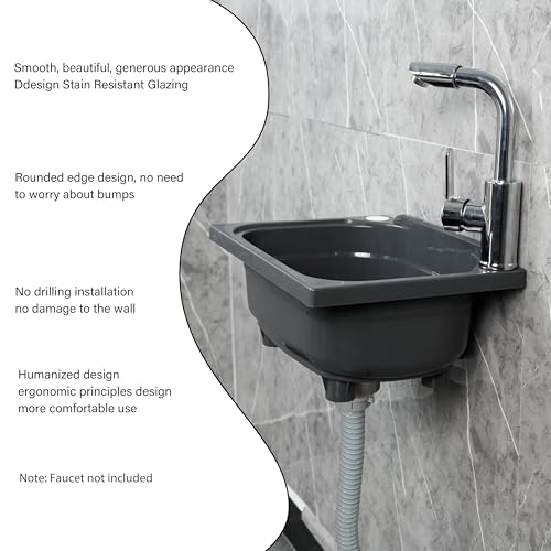 Shawoo Gray Single Bowl Utility Sink 15.1 x 11.2 Inch Wall-Mount Kitchen Laundry RV