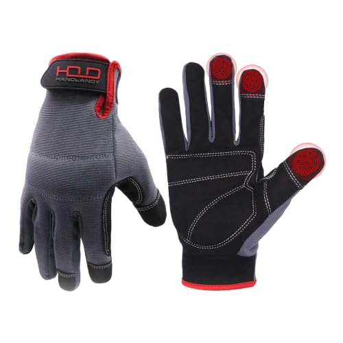 HANDLANDY Grey Large Work Gloves for Men & Women Touch Screen Gardening & Yard Work