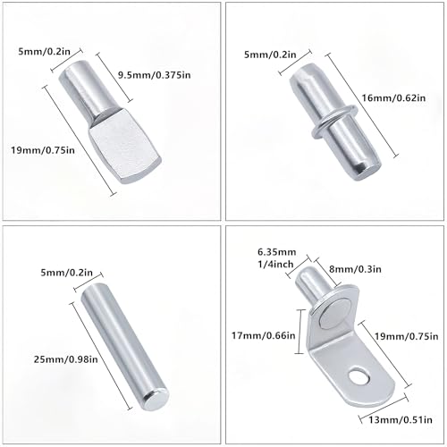 120 Pcs Nickel Plated Shelf Pins Kit - Support Pegs for Bookcase, Kitchen & Closet Shelves