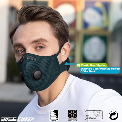 BASE CAMP Family Pack Dust Mask, Breathable Reusable Respirator Mask with 6 Activated Carbon Filters(Dark Tiber)