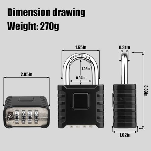 Diyife Heavy Duty Outdoor Weatherproof Padlock - Black, 3.33 Inch
